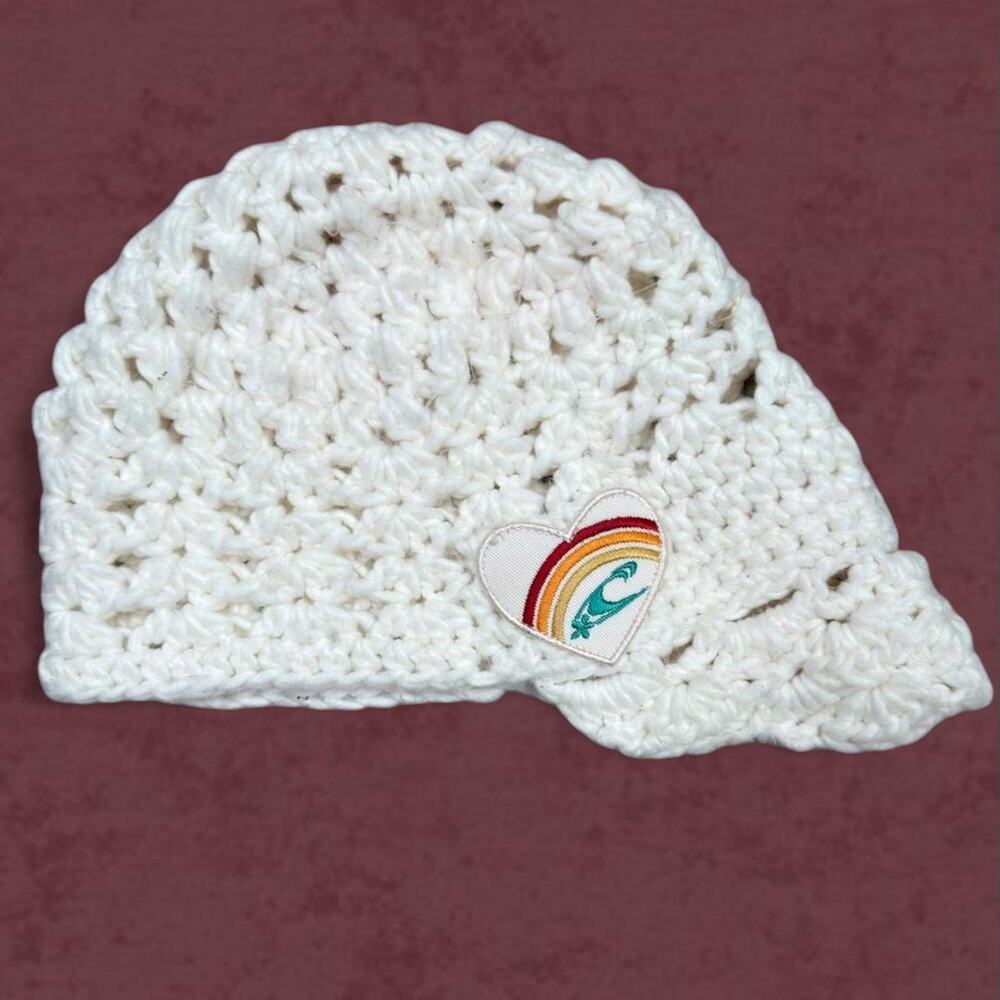 Y2k oneill chunky crochet hat white knit